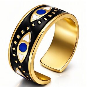EVIL EYE 18k gold plated Ring with Blue Accents